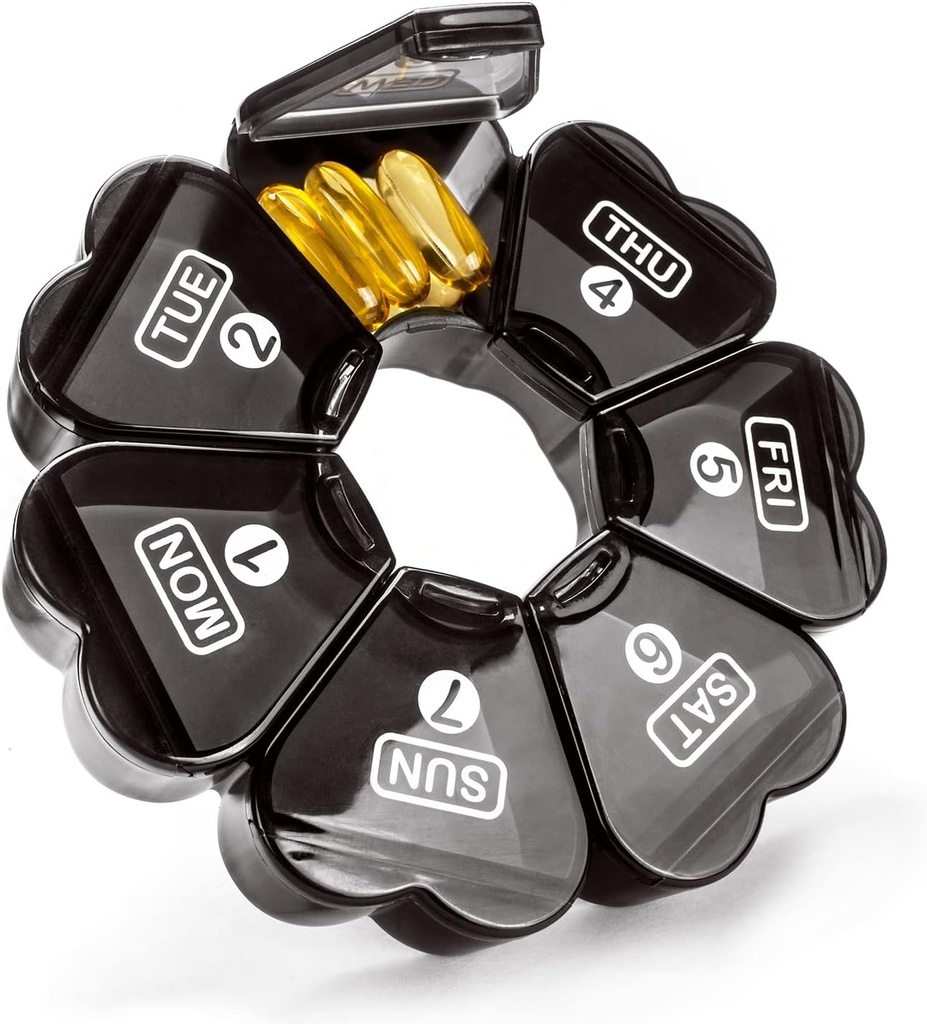 Stor pille Organizer 7 Dag, Restrict Portable Daily Pill Cases Medicine Organizer, Weekly Pill Box for piller / Vitamin / Fish Oil / Kosttilskud og Medicin (sort)