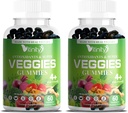 VITINITY Veggies Supplement- Made with Real Super Veggies Delicious Gummies (120 Chews), 30 Veggies, Urter, Frugt og Grøntsager Supplement, Non-GMO, Pectin- baseret, Gluten- Free, No More Pills (60 Dag)