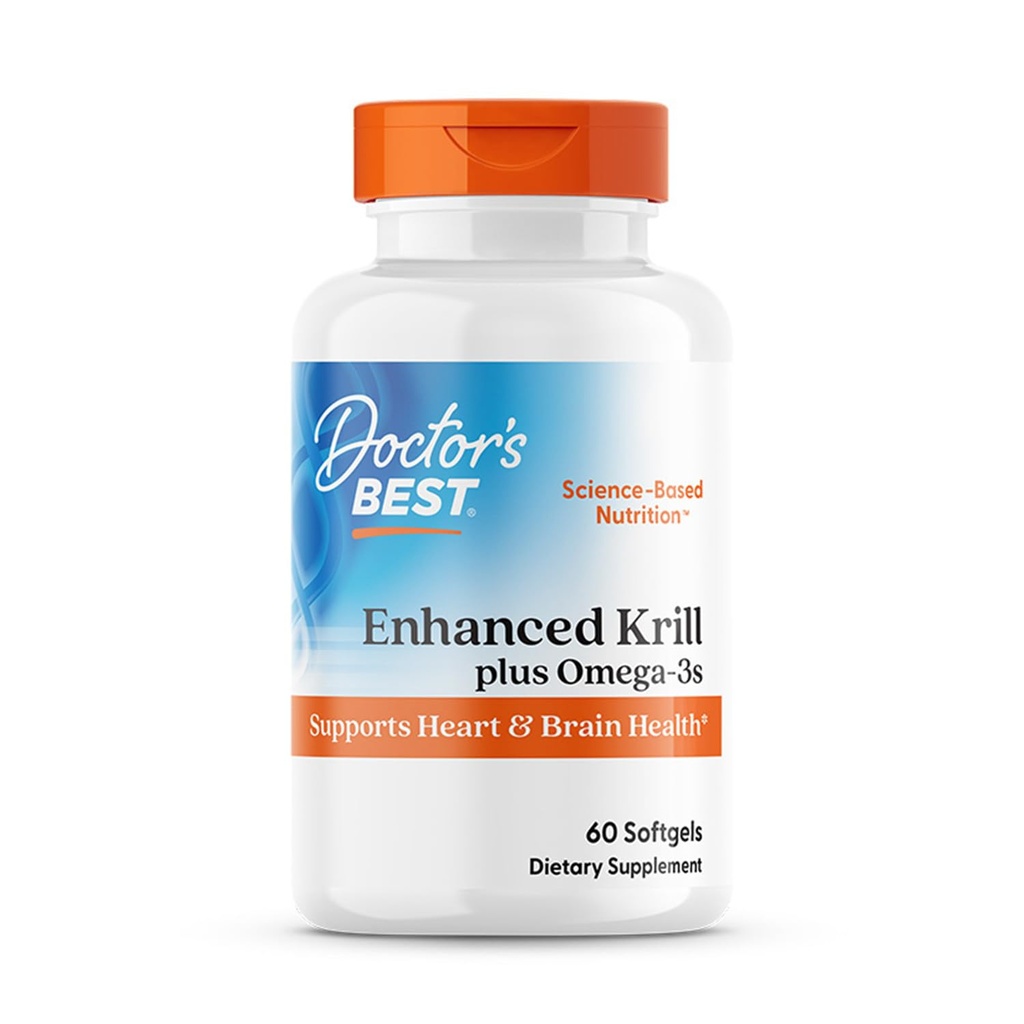 Doctor's Best Antarctic Krill Oil Plus Omega 3s - Krill Supplement for Men & Women, Enhanced with Fish Oil, Contains Omega-3 Fatty Acids, DHA & EPA, Supports Brain & Heart Health - 60 Ct Softgels