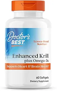Doctors Best Enhanced Wild Caught Antarctic Krill (Superba2) Plus Omega-3s, Supports Heart & Brain Health, Non-GMO, Gluten Free 60 Softgels