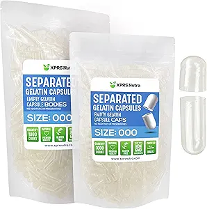 XPRS Nutra Separated Capsules Size 000-1000 Count Clear Large Empty Gelatin Capsules Separated in Bags - Premium Clear Empty 000 Pills for DIY Supplement Filling