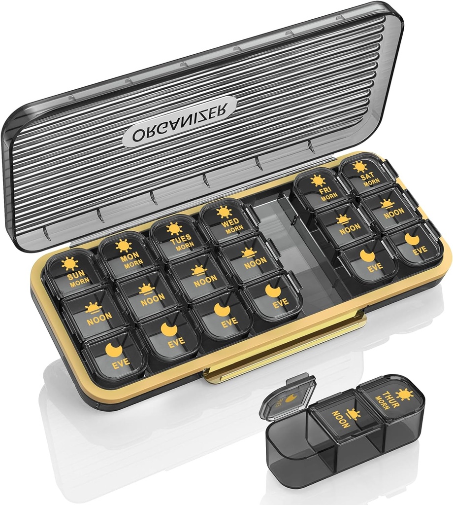 Pill Organizer 3 gange om dagen - Acedada Weekly Pill Organizer 3 gange om dagen, Stor Pill Box 7 dag Medicin Organizer Pill Case, Pill Container Holder, Daily Pill Box 3 gange om dagen, for Vitamin, Black G