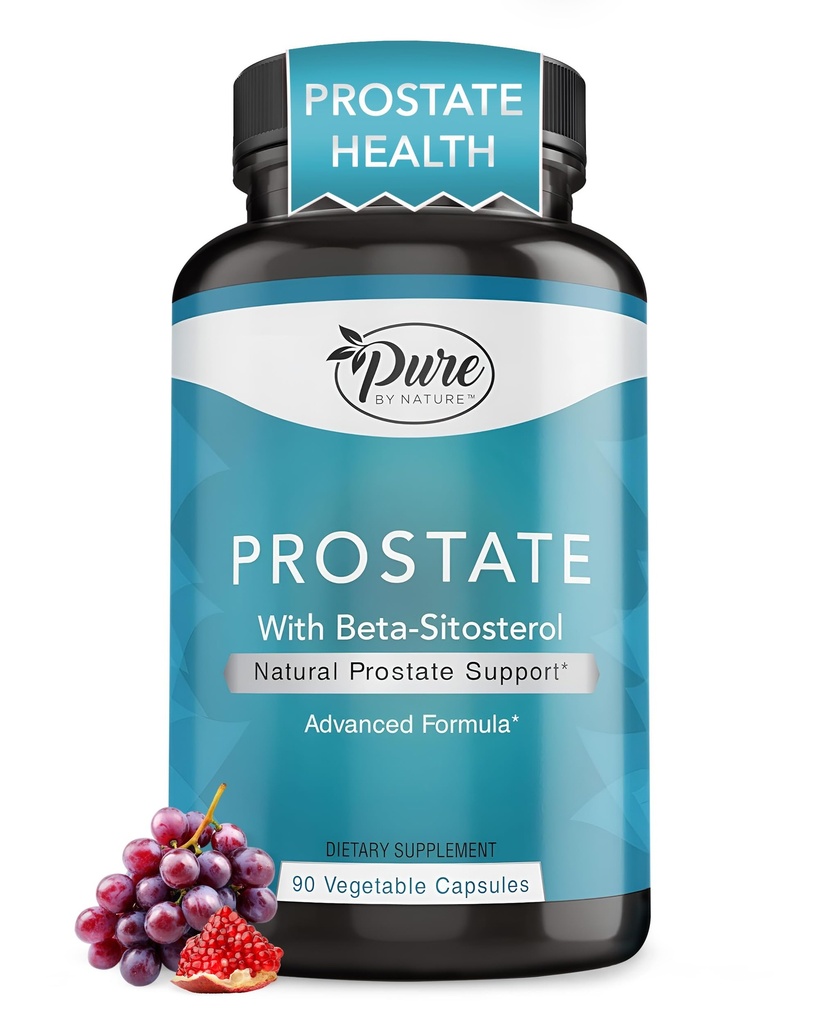 Pure by Nature Prostata Supplement for mænd, Beta sitosterol prostata sundhed supplement med zink til urinveje støtte, Nemt hyppig vandladning & forbedret søvn, Gluten- fri, Non- GMO 90 kapsler