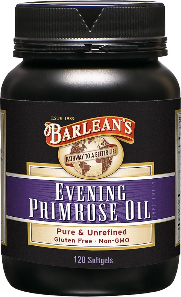 Barlean 's Aften Primrose Oil Kapsler, GLA supplement til mænd og kvinder, sund hud, immunforsvar og ben styrke 1300mg Softgels, 120 Greve