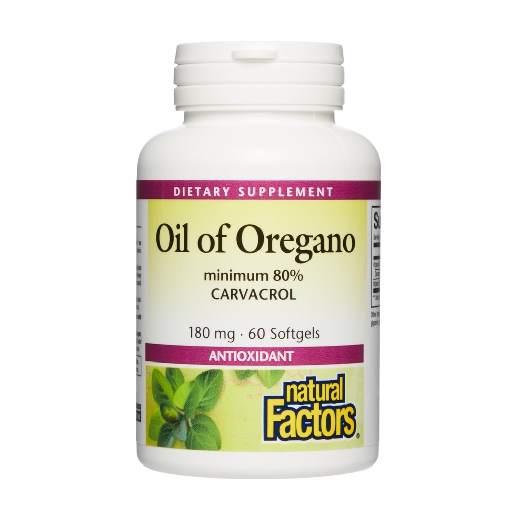 Naturlige faktorer Olie af Oregano - Understøtter sund immunforsvar funktion - Urte tillæg med Olive Oil & Vitamin E - Non- GMO Antioxidant Support - 60 Softgels (60 Servere)