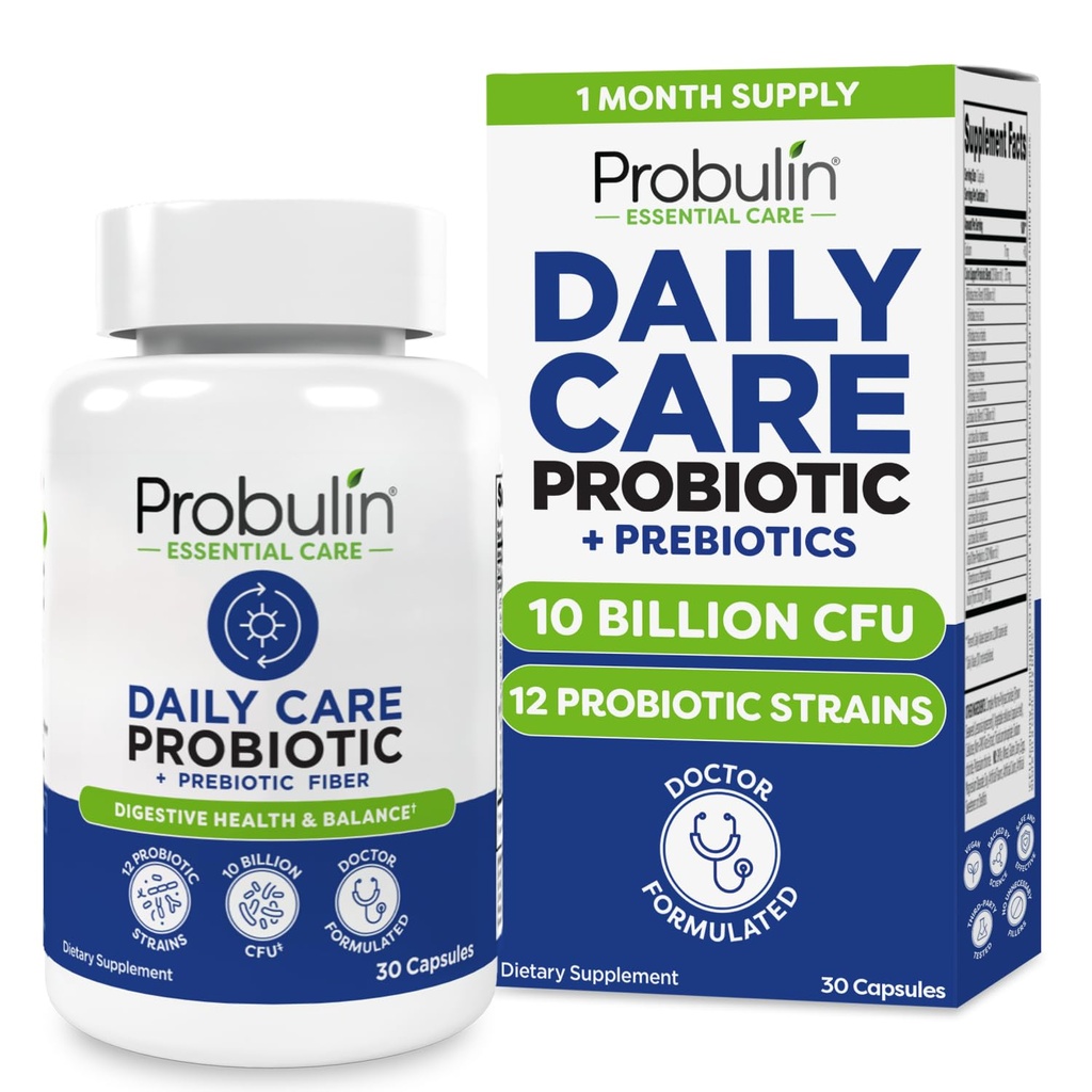 Probulin daglig pleje Probiotisk supplement, fordøjelsesbesvær, Gut, og immunforsvar support kapsler til mænd og kvinder, 10 milliarder CFU, Vegan, 30 Count Flaske