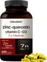 NatureBell Zink Quercetin med vitamin C & D3, 240 kapsler 124; Quercetin 1,000mg + Zink 50mg + vitamin C 250mg + vitamin D3 5,000 IE
