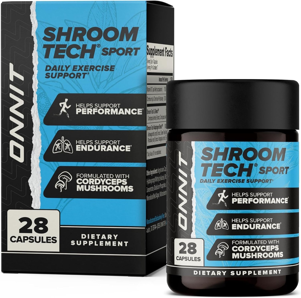 ONNIT Shroom Tech Sport Daily Motion Support Kapsler, Pre Workout Supplement med Cordyceps Mushrooms, Caffe- Free Dietary Supplement for Daily Energy Support, 28 Greve