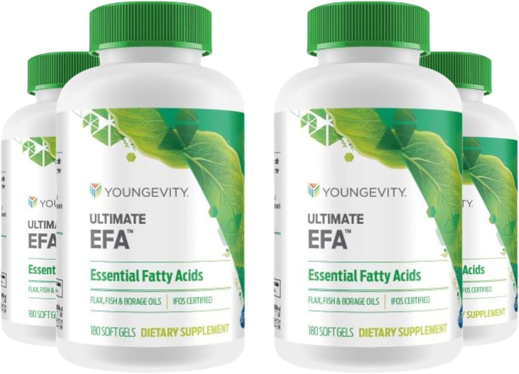 Youngevity Ultimate EFA - Organic Source of Essential Fatty Acids against 124; Omega 3, 6, & 9; Fremstillet af Borage, Hør & Fish Oil against 124; 180 Greve (Pack of 4)