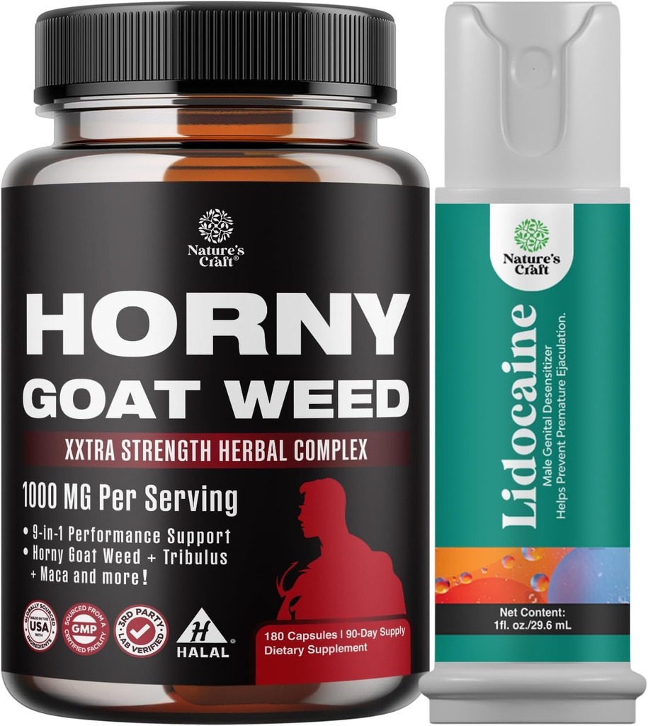 Bundle of Horny Geat Weed for mænd - Ekstra styrke Mand tillæg, og Lidocain Desensitizing Topical Spray Climax Kontrol for længere holdbarhed ydeevne - Boost Endurance og Stamina Fast Functing