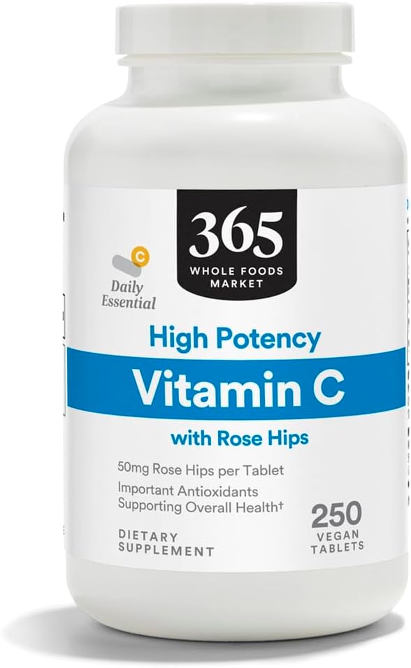 365 af Whole Foods Market, High Potence C Vitamin med Rose Hips, Vegan, 250 tabletter