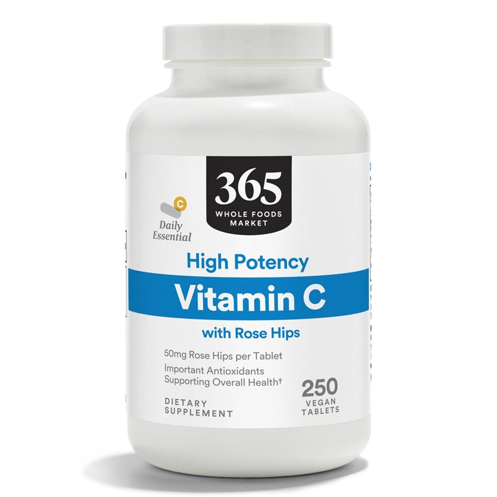 365 af Whole Foods Market, High Potence C Vitamin med Rose Hips, Vegan, 250 tabletter