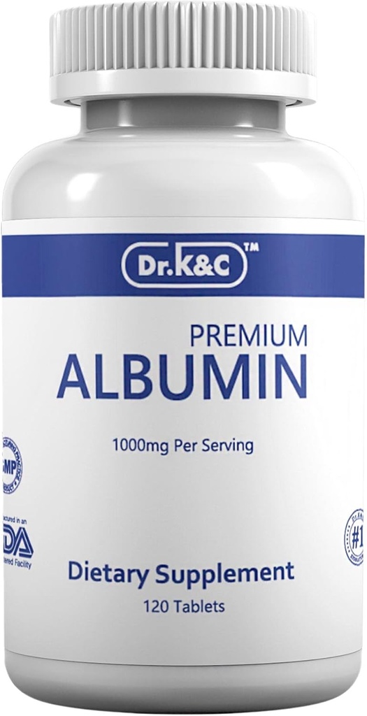 Dr.K & C Premium Albumin Protein Supplement - Ekstra styrke 1000 mg 120 tabletter Sund Nyre Lever Promote General Wellness Energy Support Life Balance 1pk