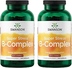 Swanson Super Stress B- Complex - Vitamin supplement til afslapning og sund metabolisme - Formel for sunde energiniveauer - (240 kapsler) (2 pakke)