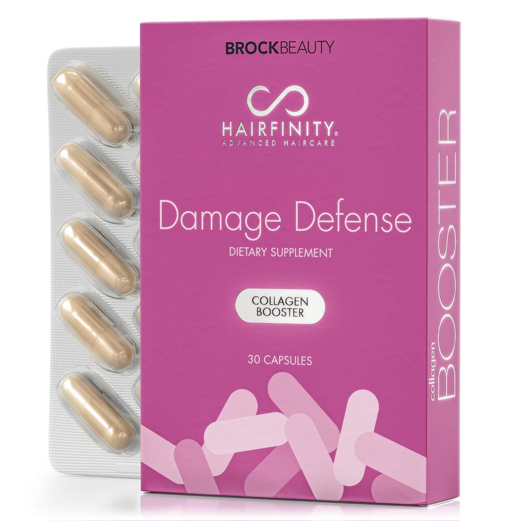Hårfinity skader Defense Collagen Booster hår supplement til svag, Brittle Hår - Infusion af Collagen til støtte sund hårvækst - 30 kapsler (1 måned forsyning)