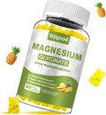 Magnesium Glycinate Gummies 600mg, Afslapning & Zzz Support, Magnesium Kalium supplement til voksne og børn sukkerfri, C-vitamin, B6 og CoQ10 Ananas Navor, 60 Greve