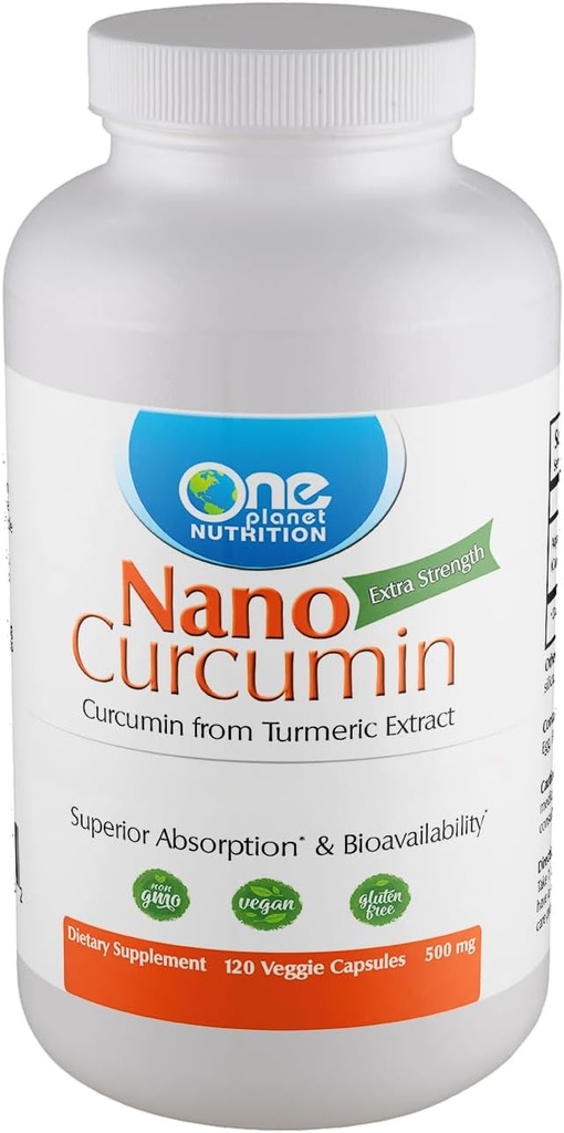 En Planet Nano Curcumin 500 mg Veggie Kapsler (120 Servere), Nano for høj Absorption, Understøtter immunforsvar, non-GMO, Vegan, Gluten- Free