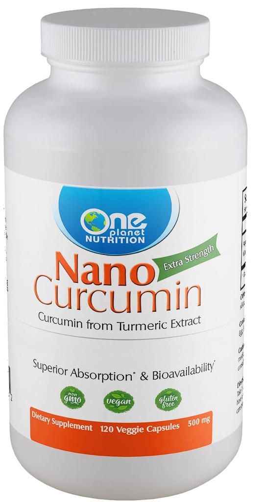 En Planet Nano Curcumin 500 mg Veggie Kapsler (120 Servere), Nano for høj Absorption, Understøtter immunforsvar, non-GMO, Vegan, Gluten- Free