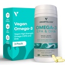 Vegan Omega 3 tillæg - EPA, DHA Kosttilskud & vitamin D3 - Alger Omega 3 Vegan Kosttilskud til hjerne, øje & hjerte sundhed - for børn og voksne (180 kapsler)