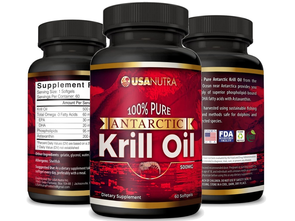 Antarktiske krill Oil Softels 100% Pure med Omega-3 EPA DHA Astaxanthin 1000mg per dag (2 Softgels). Fremstillet i USA