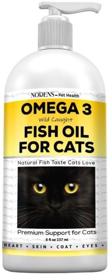 Nodens Natural Fish Oil for Cats Skin & Coat - 100% Pure Omega 3 Fish Oil for Dandruff & Hairballs - Kat Vitaminer og Kosttilskud Fish Oil Liquid for Joint Inflammation, immunforsvar og fordøjelse