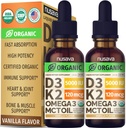 (2 Pack) Organic Vitamin D3 K2 Drops med MCT Oil Omega 3, 5000 IE - Maksimal styrke Vitamin D Væske, Ingen Fyldere, Non- GMO Væske D3 til Hurtigere Absorption og immunforsvar (Vanilla, 1 Fl OZ x 2)