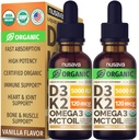 (2 Pack) Organic Vitamin D3 K2 Drops med MCT Oil Omega 3, 5000 IE - Maksimal styrke Vitamin D Væske, Ingen Fyldere, Non- GMO Væske D3 til Hurtigere Absorption og immunforsvar (Vanilla, 1 Fl OZ x 2)