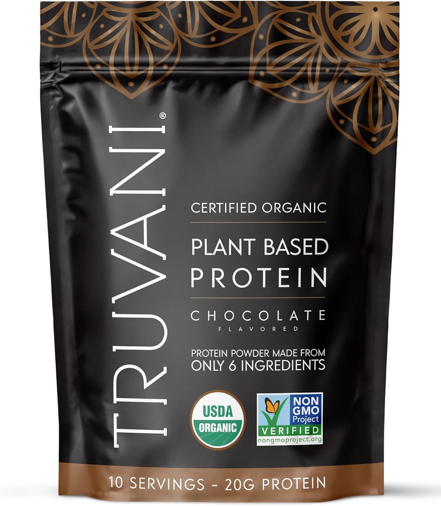 Truvani Vegan Pea Protein Powder • 124; Chokolade • 124; 20g Organic Plant Based Protein • 124; 10 Servering • 124; Keto • 124; Gluten & Dairy Free • 124; Lav Carb • 124; Ingen tilsat sukker