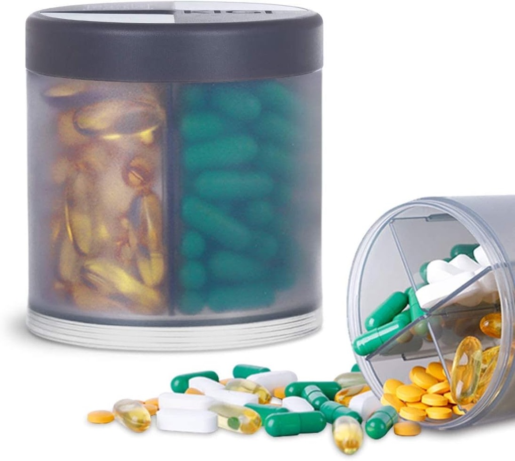Ekstra stort supplement Organizer med 4 kompartmenter Easy Open Pill Dispenser Månedlig medicin Vitaminer Organizer Opbevaring Pill Flasker, Gray