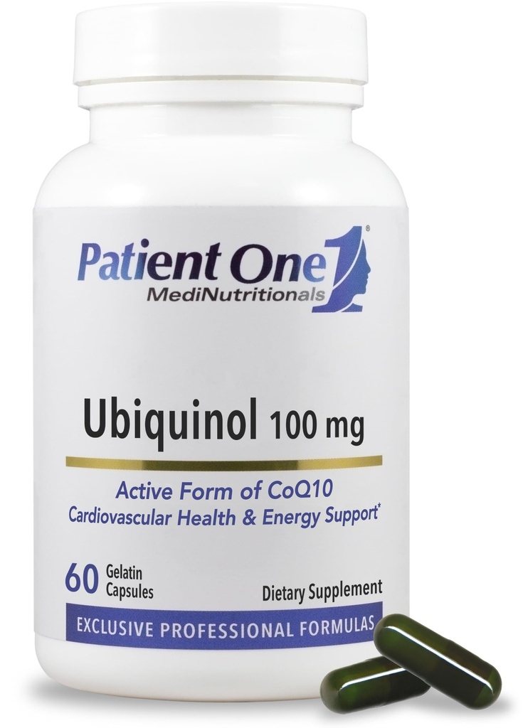Patient 1 Ubiquinol 100 mg 10 mg 12 4; supplement til understøttende hjerte - og karsygdom * 12 4; aktiv antioxidant form af CoQ10 12 4; 60 kapsler