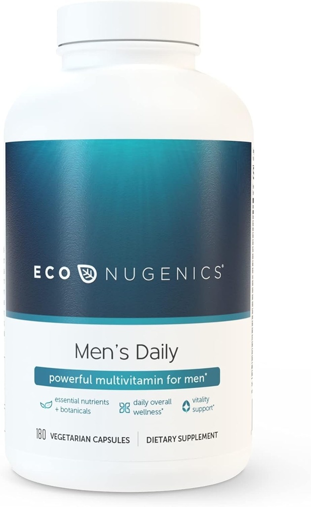 EcoNugenics Mænds Longevity Essentials Plus - Daglig Multivitamin for mænd - Vitamin supplement med mineraler, urter og antioxidanter - Understøtter samlet sundhed, Vitality og Immunitet (180 kapsler)