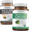 Black Seed Oil Gummies & Super Greens (1-måned) - Daily Green Boost - Black Seed Oil Gummies Ginger Ale Flavor Cold-Pressed Nigella Sativa & Organic Super Greens Complete Super Food Supplement