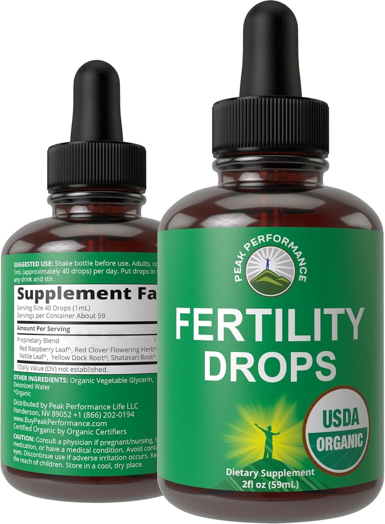 USDA Organic 5-In-1 Fertility Supplements For Women. High Absorption Liquid Drops Vitamins Blend with 5 Handpicked Herbal Ingredients for Reproductive Health, Conception Support. Vegan, Zero Sugar