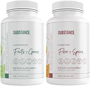 Stoffet. Bundle: Nature 's Sustainance Daily Fruits & Veggies (120 Capsules) + Nature' s Fiber & Spices (240 Capsules) - Forbedre fordøjelse, Energi & Samlet Wellness - US Made, Vegan- Friendly