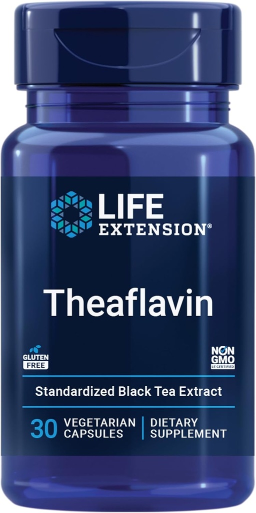 Life Extension Theaflavin Standardized Extract – Tea Leaf Flavonoids, Arterial Health Support, Helps Maintain Already-Heathy Cholesterol – Gluten-Free, Non-GMO, Vegetarian – 30 Capsules