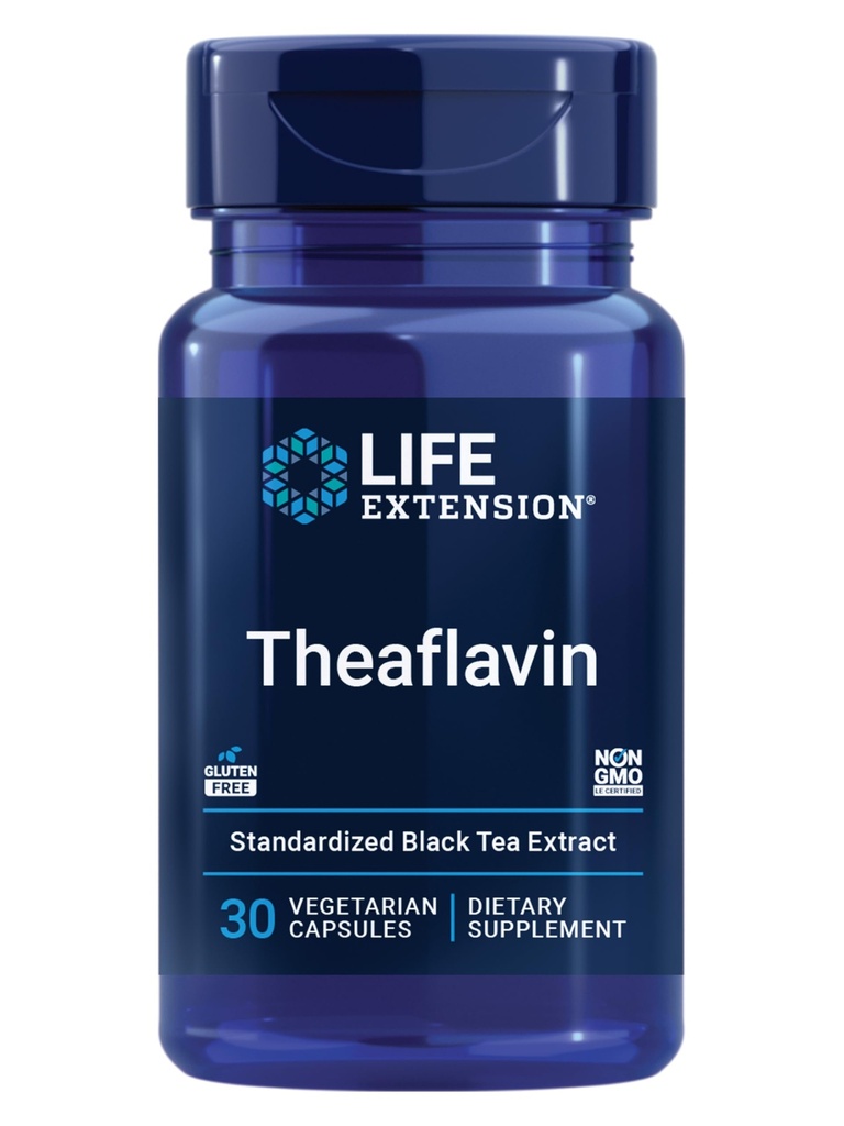 Life Extension Theaflavin Standardized Extract - Tea Leaf Flavonoider, Arterial Health Support, Hjælper med at vedligeholde Already- Heathy Cholesterol - Gluten- Gratis, Non- GMO, Vegetar - 30 kapsler