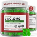 Zink Gummies + kobber, Selen, C-vitamin & D3, Gæret Zink Kosttilskud til kvinder og mænd med Elderberry til daglig immunstøtte, kraftfuld antioxidant, høj absorption, Vegan, Sukker fri, 2 Pack