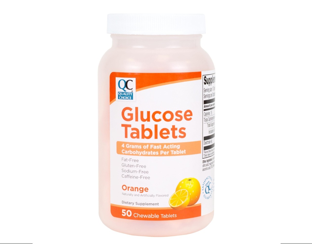 Kvalitetsvalg Hurtig fungerende Glucose tabletter Orange Flavor 50 tabletter...
