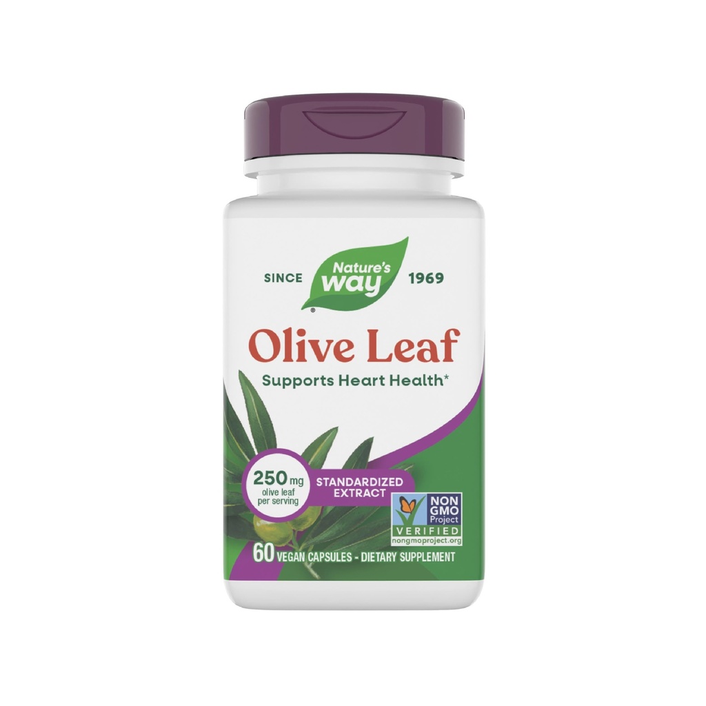 Nature 's Way Olive Leaf Premium Extract Supplement, understøtter hjerte sundhed *, 250 mg Per Serving, Gluten Free, Vegan, 60 kapsler (Packaging May Vary)