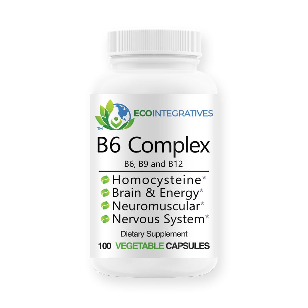 B6 Complex Vegan Vitamin B6, B9 Folat, B12 Methylcobalamin Understøtter cardiovaskulær, Neuromuskulær, Nervesystemet, Homocystein, Energi, Blodceller & Knoe Sundhed 100 Caps