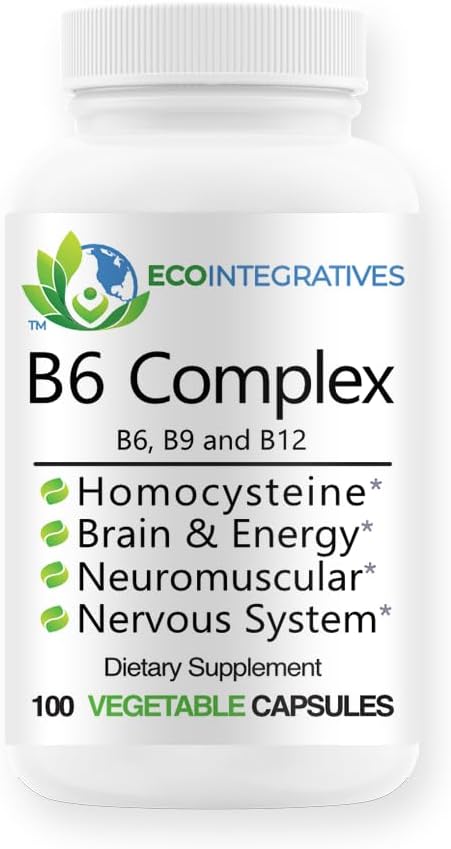 B6 Complex Vegan Vitamin B6, B9 Folat, B12 Methylcobalamin Understøtter cardiovaskulær, Neuromuskulær, Nervesystemet, Homocystein, Energi, Blodceller & Knoe Sundhed 100 Caps