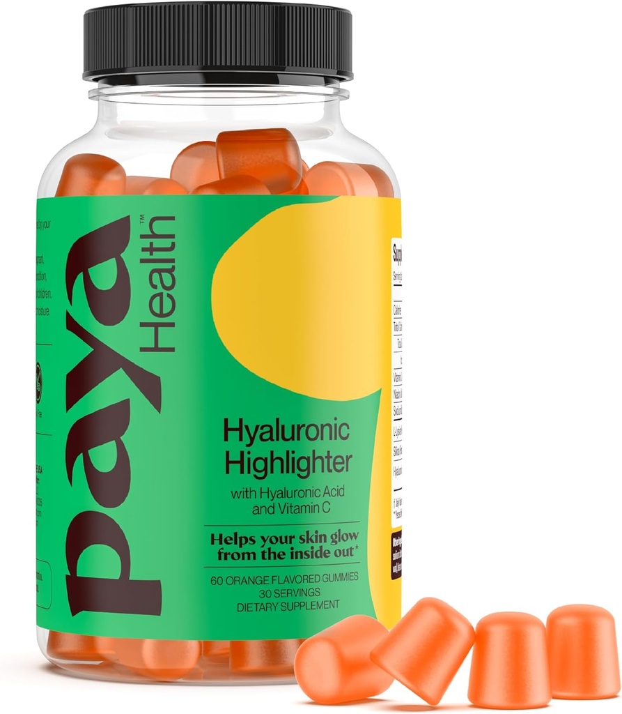 Hydrating Hyaluronic Highlighter Skincare Gummies Gummees 124; Understøtter Brighter, Dewy, Plump Skin Bud124; Vegan Hyaluronic Acid & C-vitamin Supplement124; Non- GMO, Gelatin- Free, Orange Flavor, 30- Day Supply