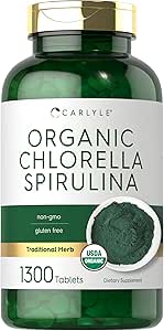 Carlyle Organic Chlorella Spirulina Tabletterne er 124; 1300 Grev er 124; 50 / 50 Blend er 124; Non- GMO og Gluten Free Supplement