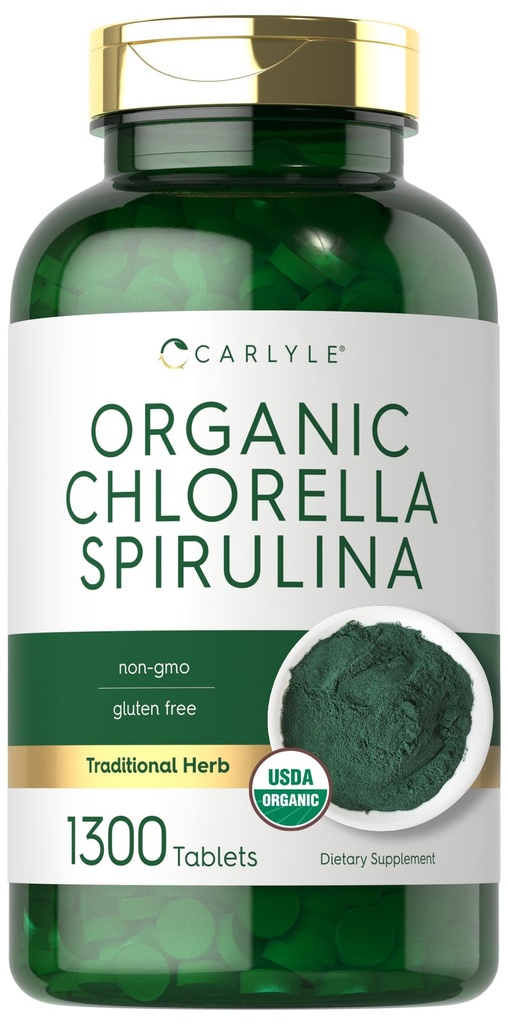 Carlyle Organic Chlorella Spirulina Tabletterne er 124; 1300 Grev er 124; 50 / 50 Blend er 124; Non- GMO og Gluten Free Supplement