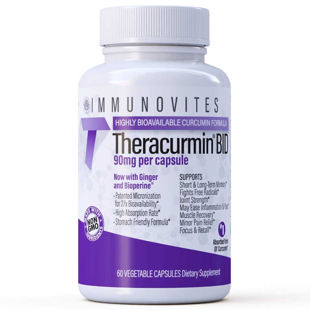 IMMUNOVITES Theracurmin BID 300mg (Nano Curcumin 90mg per Cap.) [[600 mg per Serving]] - Nu w / Ginger & Bioperine (60ct flaske)