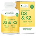 Vitamin D3 K2 | 5000iu D3 + 90mcg K2 | 150 Servings | Bone, Immune, Energy & Heart Health Support | High Absorption & Non-GMO | Once-Daily Vitamin Supplement | 150 D3K2 Capsules (5 Month Supply)