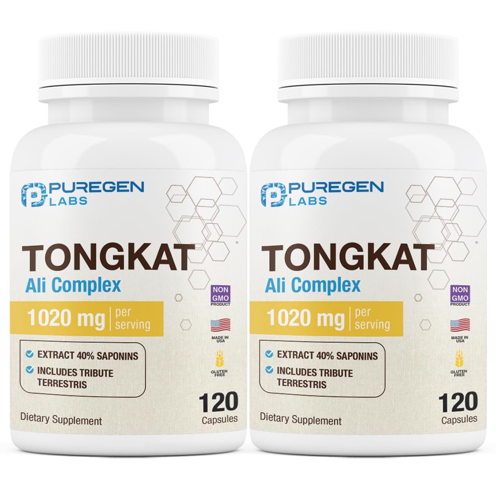 Puregen Labs Tongkat Ali Extract 200 til 1 for mænd, 1020mg per servering, [High Potency] Total 240 Kapsler - Mænd sundhedsstøtte med 20mg Tribulus Terrestris Removal 124; Non- GMO, Gluten Free, Made in USA