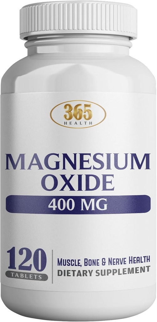 Magnesium 400mg [høj potens] Supplement - Magnesium oxid til immunforsvar, muskel opsving, ben kramper og slaphed 120 tabletter - USA Made