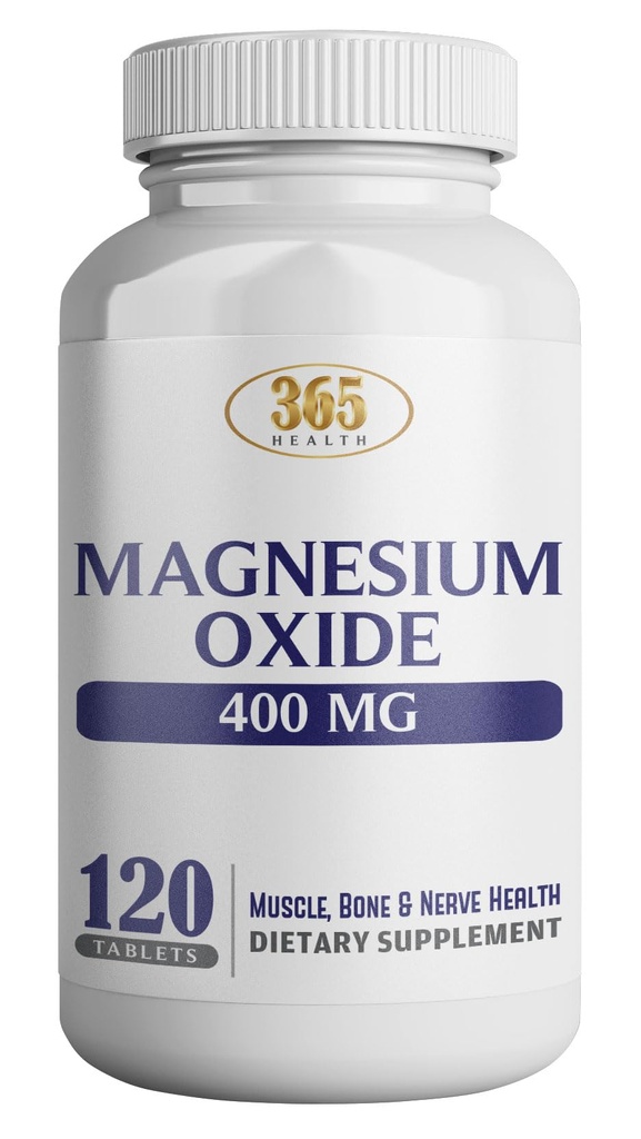 Magnesium 400mg [høj potens] Supplement - Magnesium oxid til immunforsvar, muskel opsving, ben kramper og slaphed 120 tabletter - USA Made