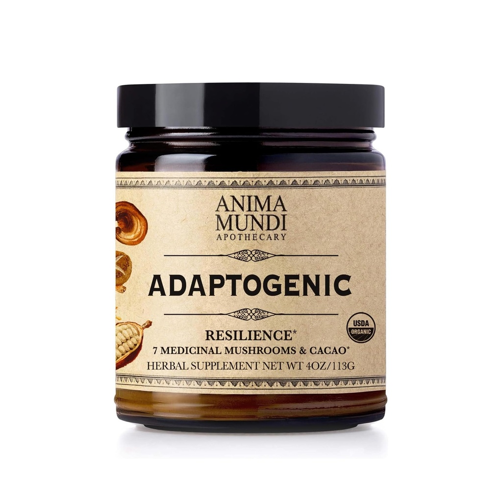 Anima Mundi Apothecary Organic Mushroom Supplement - Adaptogene svampe + Cacao - Opløftning Pulver med Organic Lions Mane, Shiitake, Chaga & mere - Tilføj til kaffe, te og smoothies (4oz / 113g)